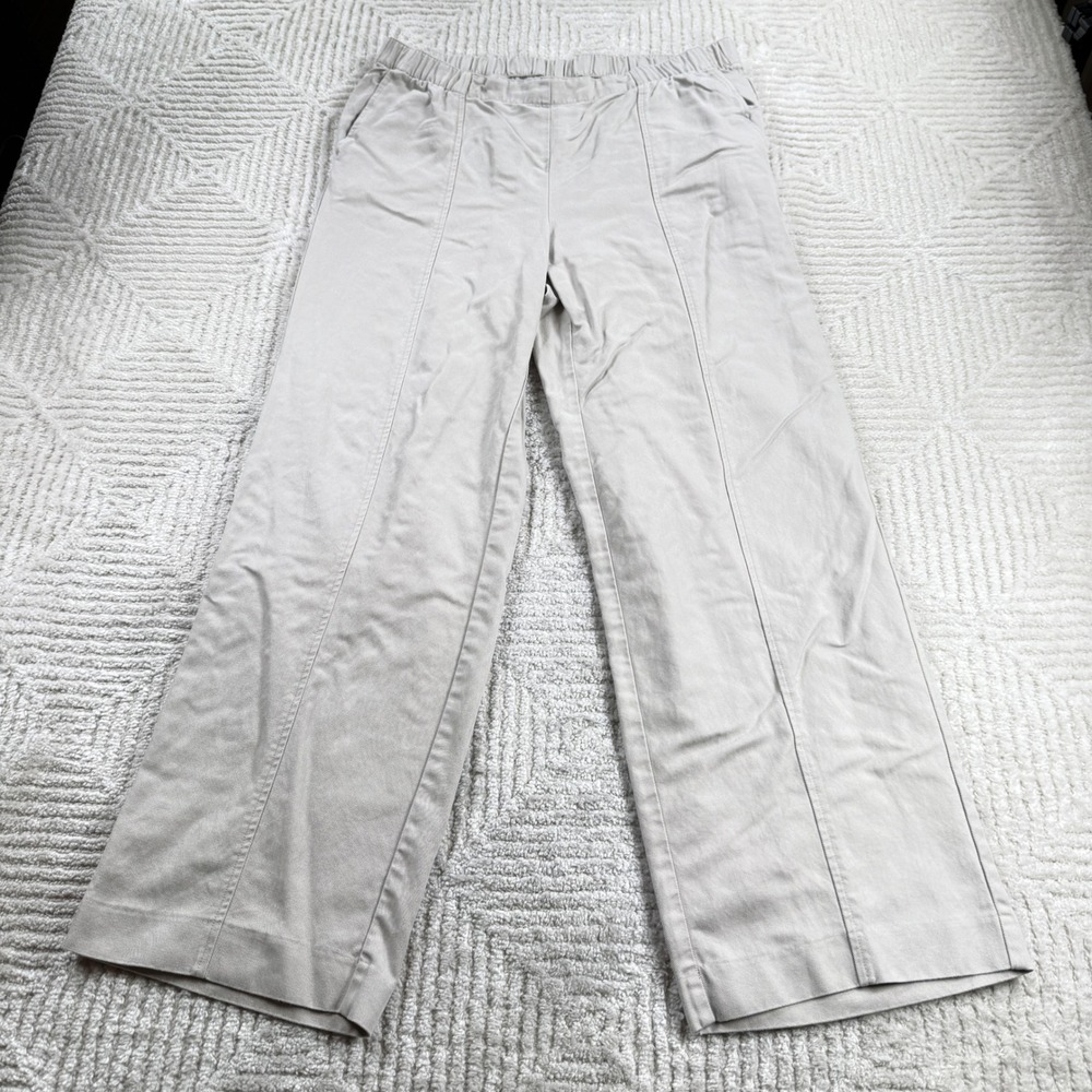 Pure Jill Wide Leg Pants Womens Medium Khaki Elastic Waist Quiet Luxury Resort